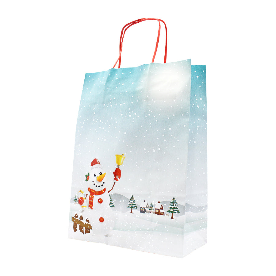 Bolsas Asa Retorcida Kraft Blanco - Multicolor - "Muñeco de Nieve"