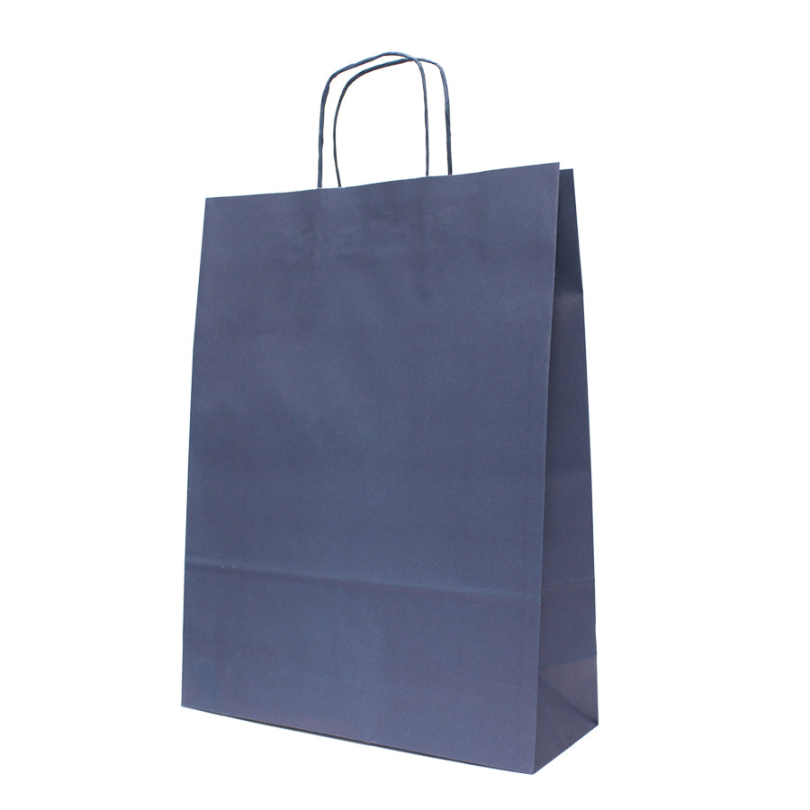 White Kraft Twisted Handle Bags 90gsm - Navy Blue