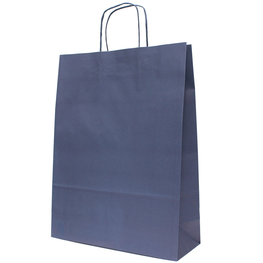 White Kraft Twisted Handle Bags 90gsm - Navy Blue
