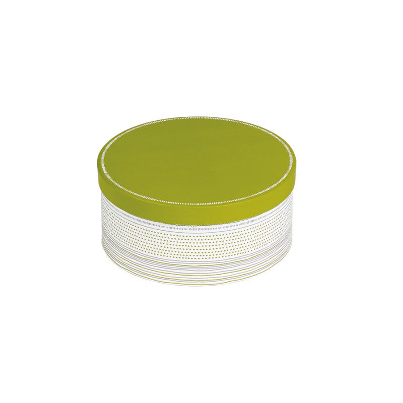 Caja Redonda con Tapa y Base - Verde, Gris y Blanco