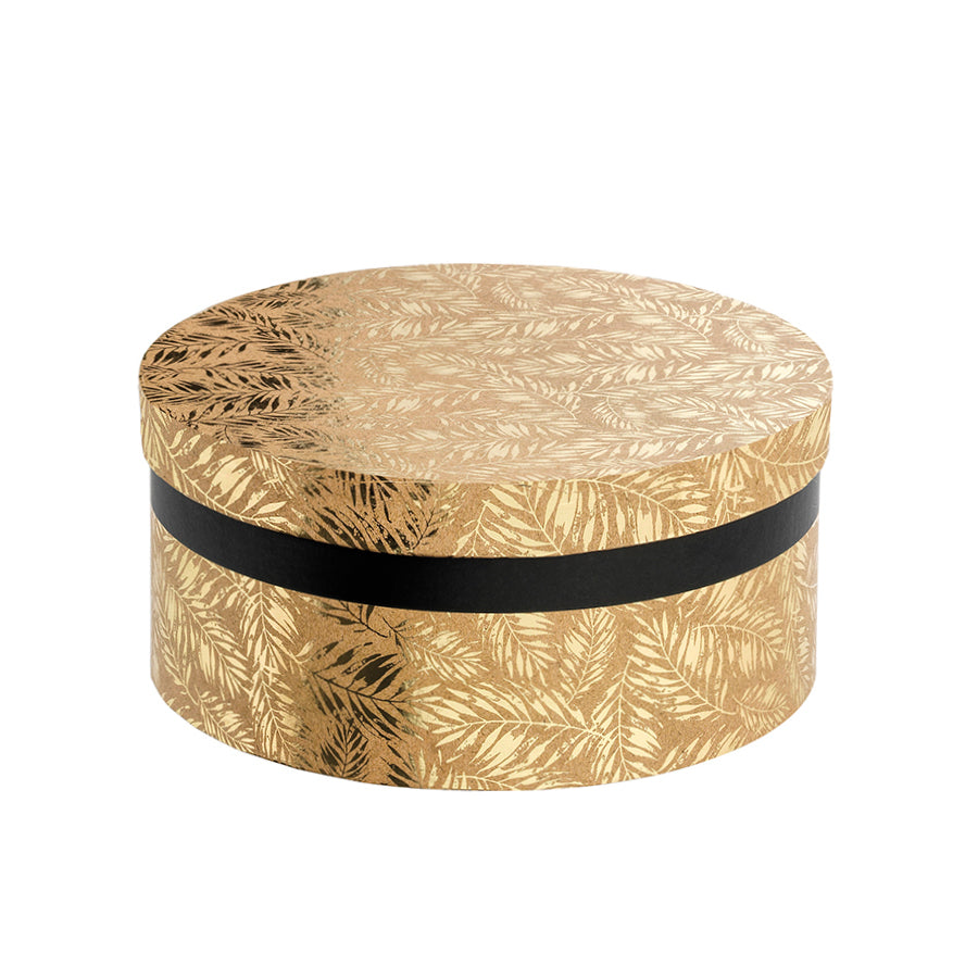 Round Box with Lid and Base - Gold - "Tropique Kraft"
