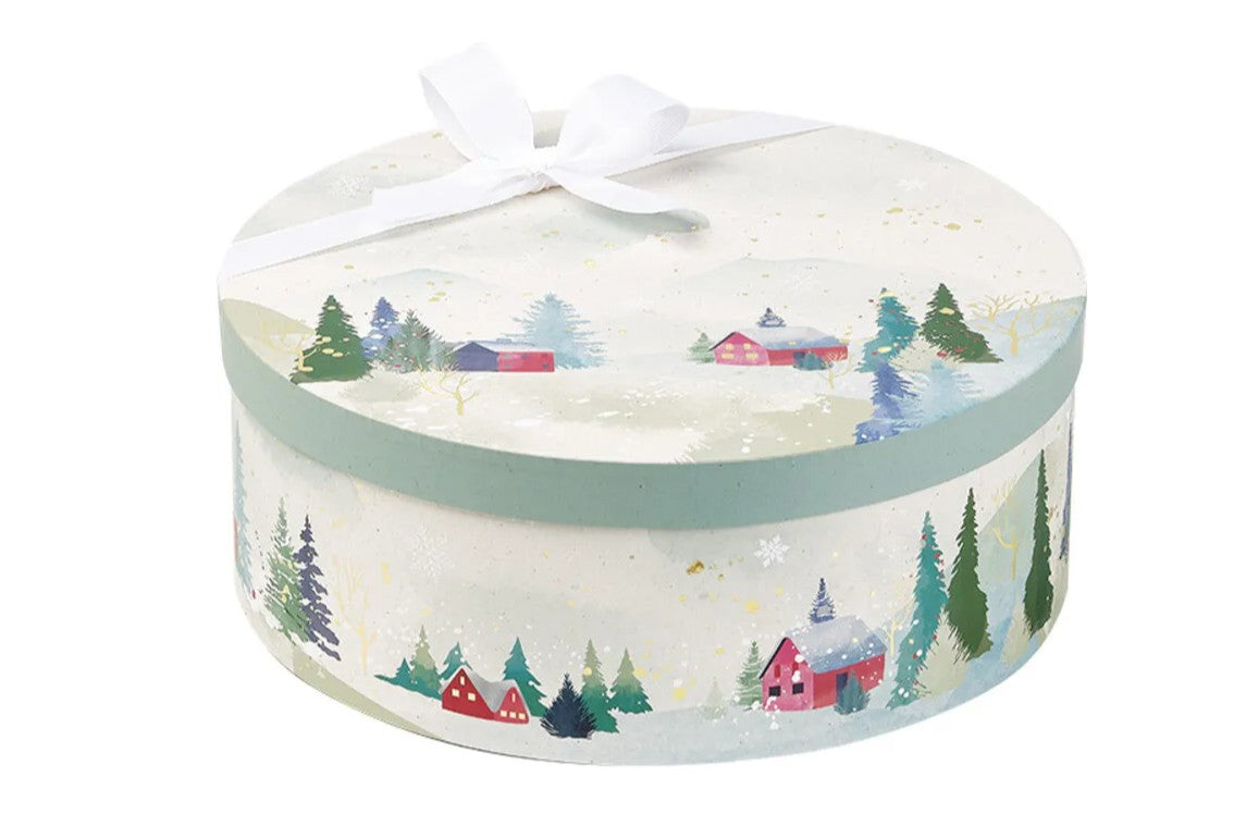 Caja redonda con tapa y base - Multicolor - "Campo Nevado"