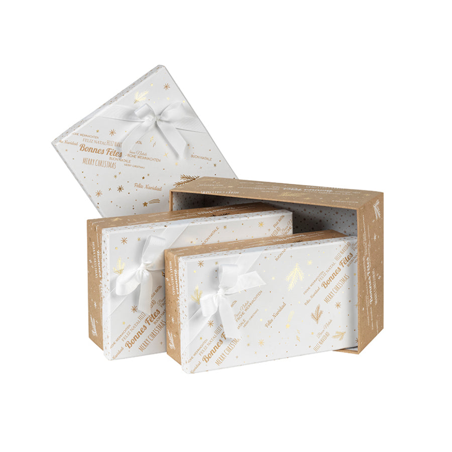 Boxes with Lid and Base - Kraft and White - "Happy Holidays"