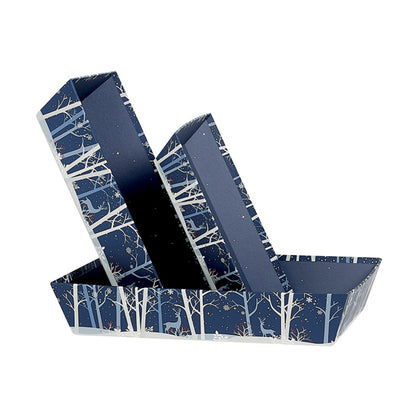 Rectangular Basket without Handle - Blue and White - "Reindeer"