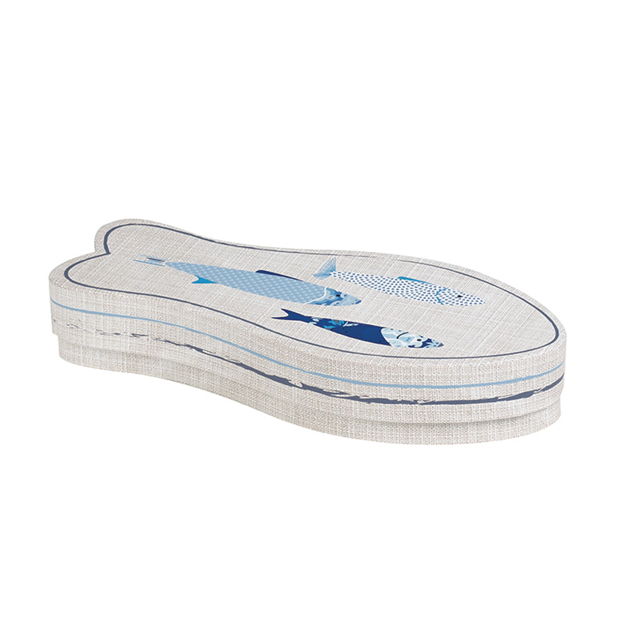 Cardboard Fish Box - Blue and White - "Sea"