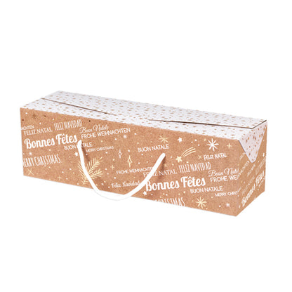 Rectangular Cardboard Box with String - Kraft and White - "Happy Holidays"
