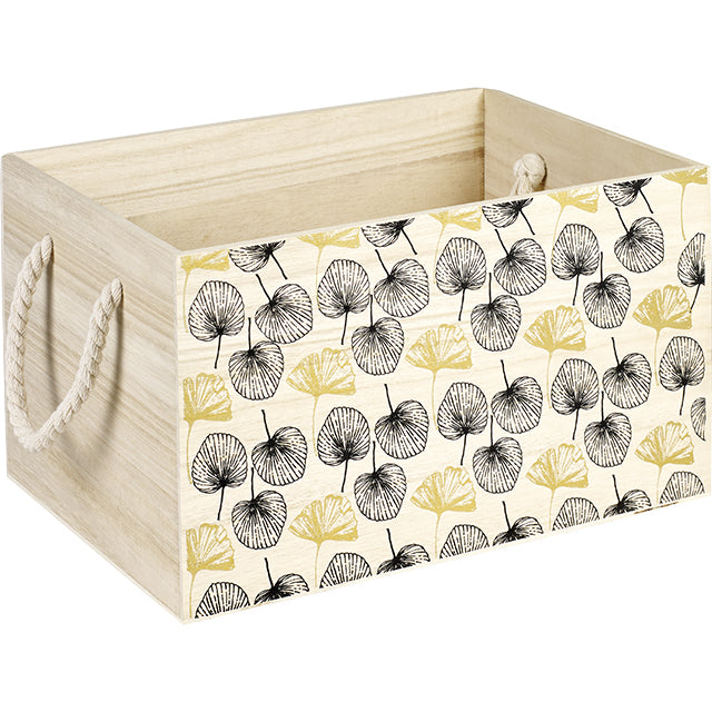 Caja con Asa - Madera, Oro y Negro - "Hojas"