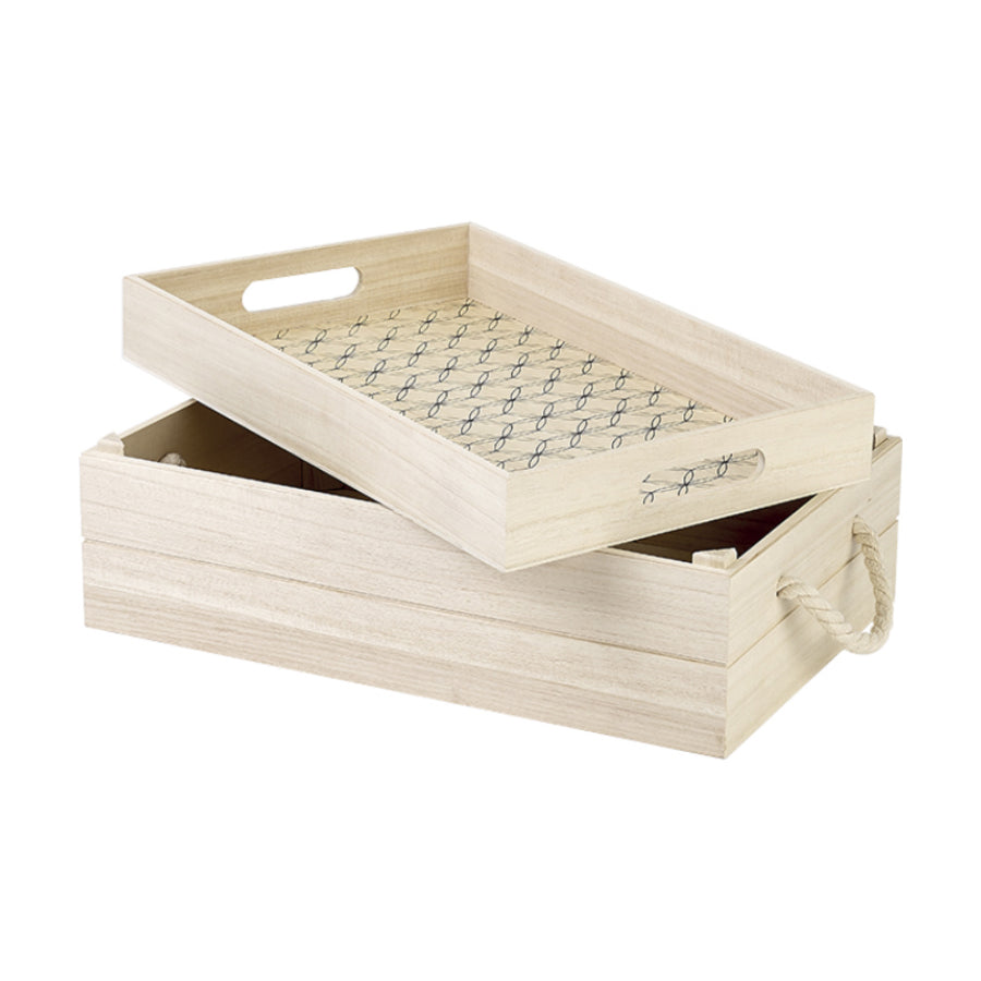 Caja con tapa de bandeja y asa - Madera - "Diseño Negro"