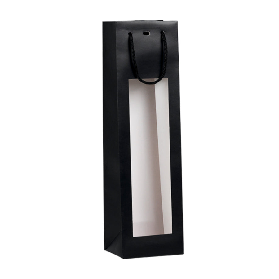 Paper Bottle Bags with Window - Black