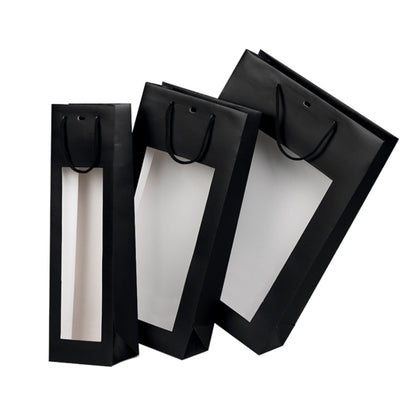 Paper Bottle Bags with Window - Black