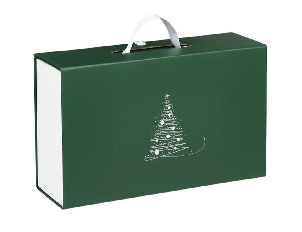 Box with Handle and Magnet - Green - "Pine Tree Printed in White"