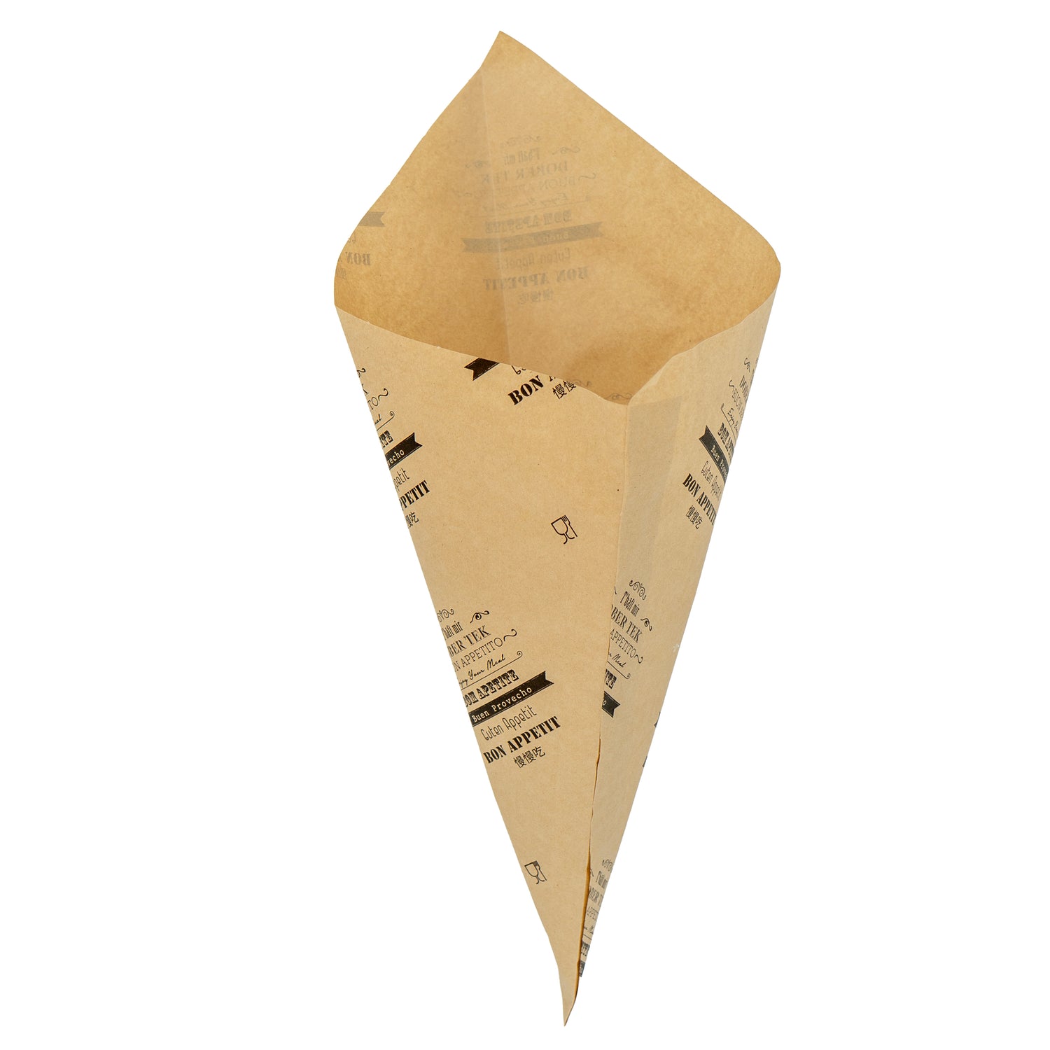 Anti-Grease Paper Cone 60g - Kraft and Black - "Enjoy your meal"