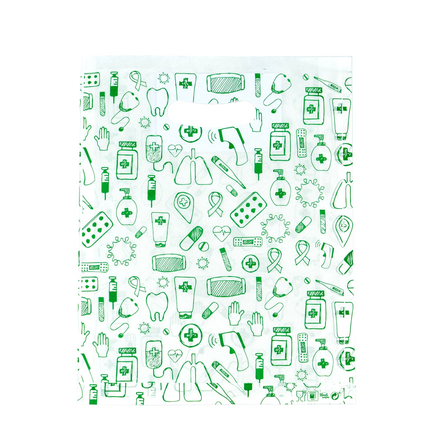 Bolsas Corte Feijão Kraft Natural 40g - Blanco y Verde - "Genérico Farmacia"