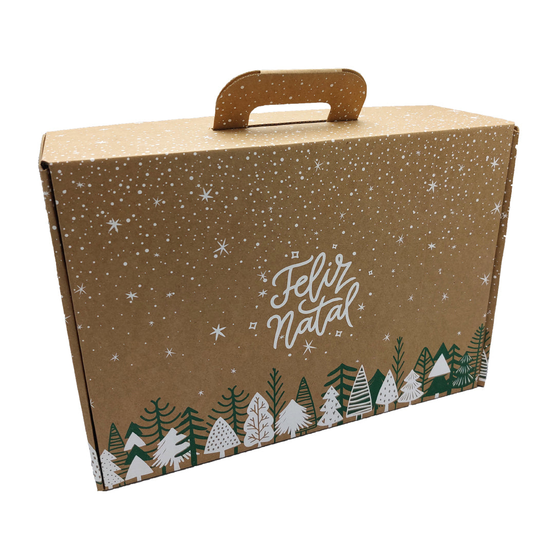 Caixas Mala em Cartão com Pega - Verde e Branco - "Feliz Natal"