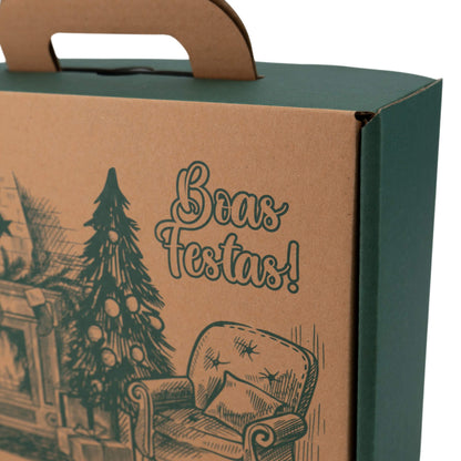 Caixa Mala em Cartão com Pega - Kraft e Verde - "Conforto"