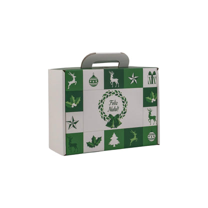 Caixa Mala em Cartao com Pega - Verde e Branco - "Bosque Inverno"