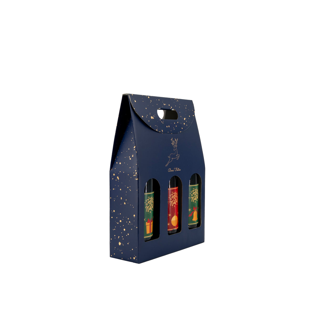 Caixas com Janela para Garrafas - Azul, Dourado e Branco - "Noite Feliz"