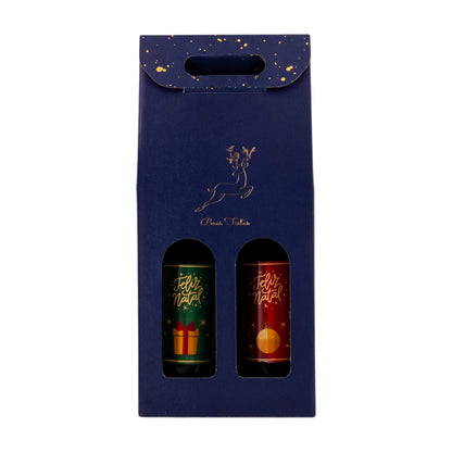 Caixas com Janela para Garrafas - Azul, Dourado e Branco - "Noite Feliz"