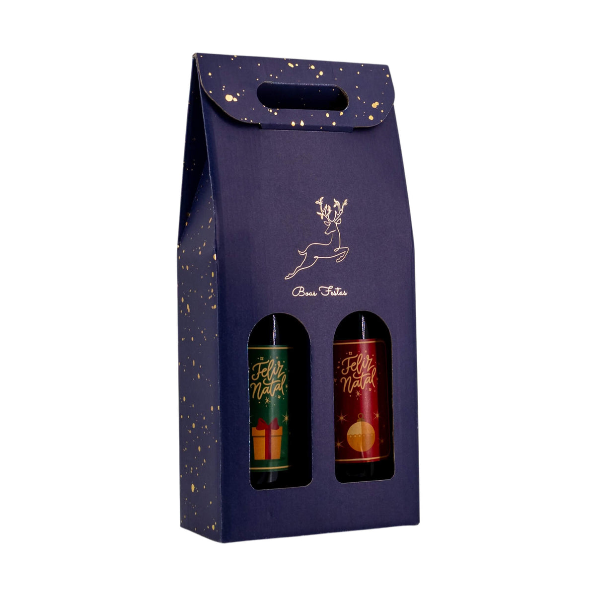 Caixas com Janela para Garrafas - Azul, Dourado e Branco - "Noite Feliz"