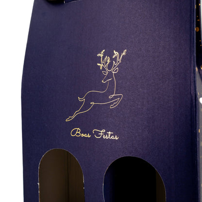 Caixas com Janela para Garrafas - Azul, Dourado e Branco - "Noite Feliz"