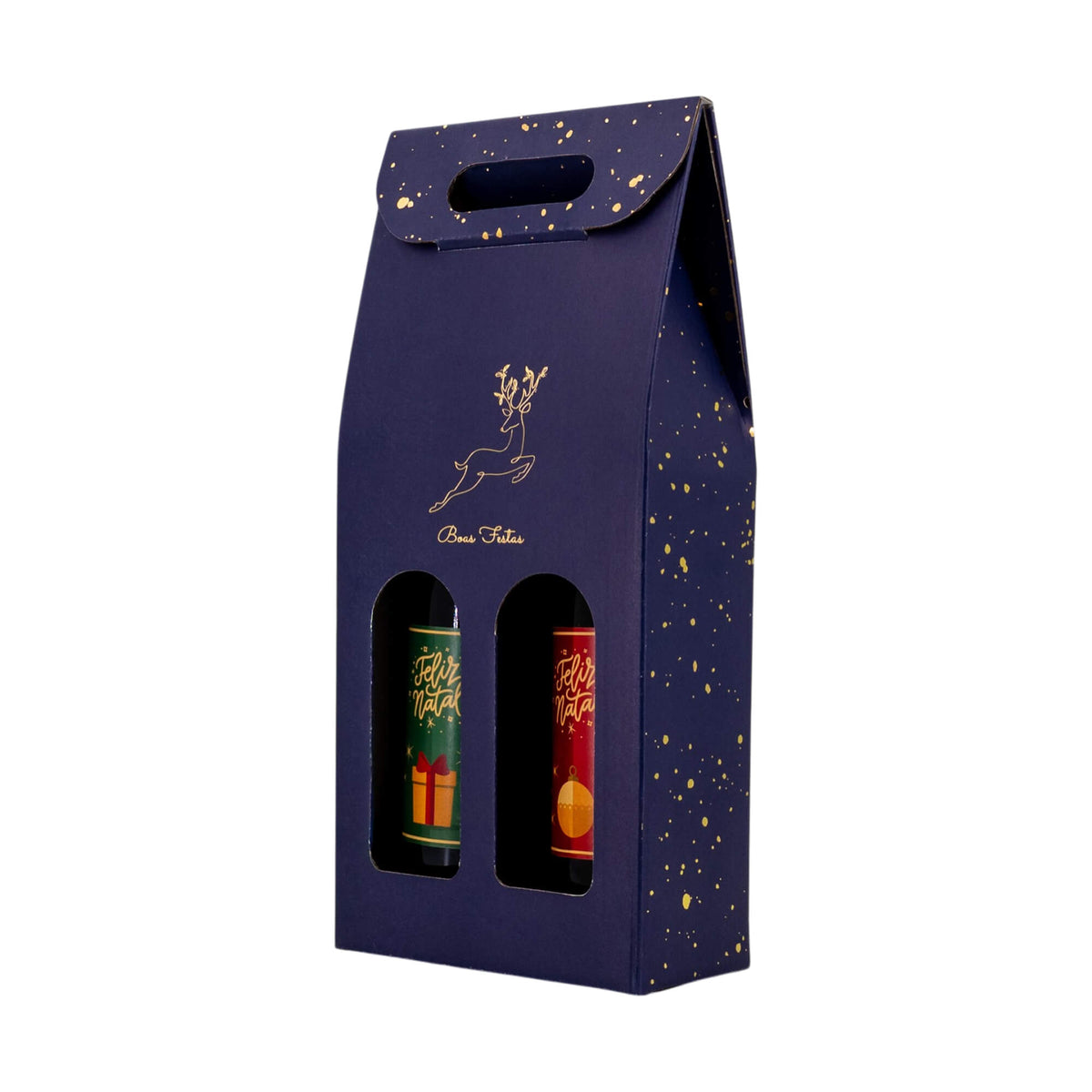 Caixas com Janela para Garrafas - Azul, Dourado e Branco - "Noite Feliz"