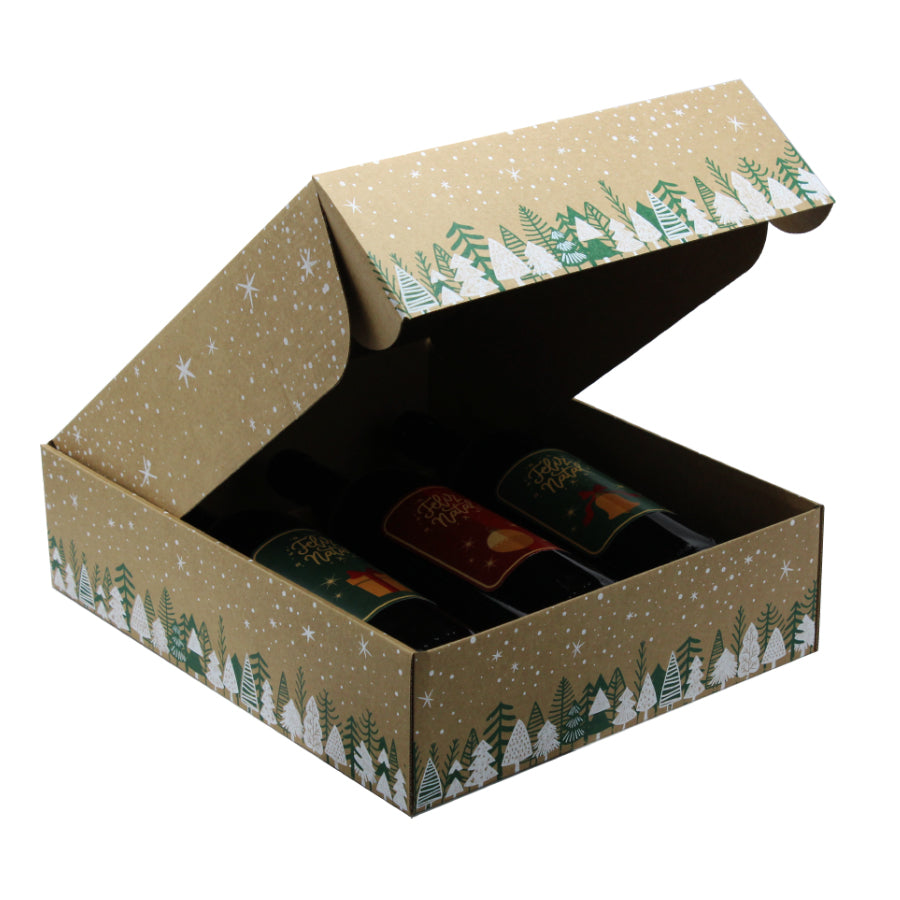 Cajas Cantinetta con interior para botellas - Verde y blanco - "Feliz Navidad"