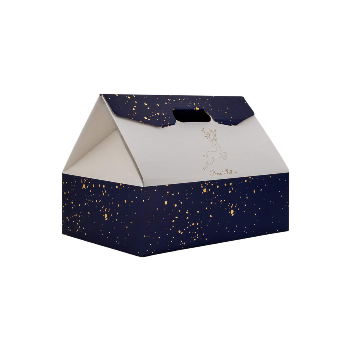 Caixa Cabaz Baulotto - Azul, Dourado e Branco - "Noite Feliz"