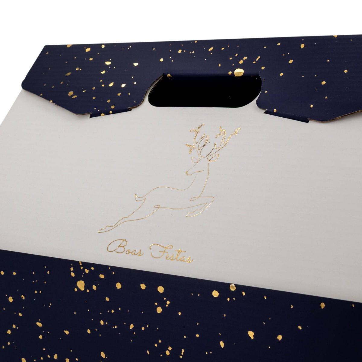 Caixa Cabaz Baulotto - Azul, Dourado e Branco - "Noite Feliz"