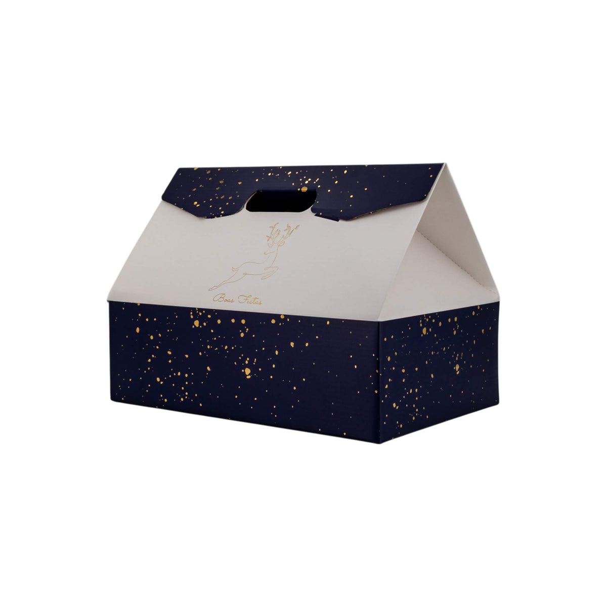 Caixa Cabaz Baulotto - Azul, Dourado e Branco - "Noite Feliz"