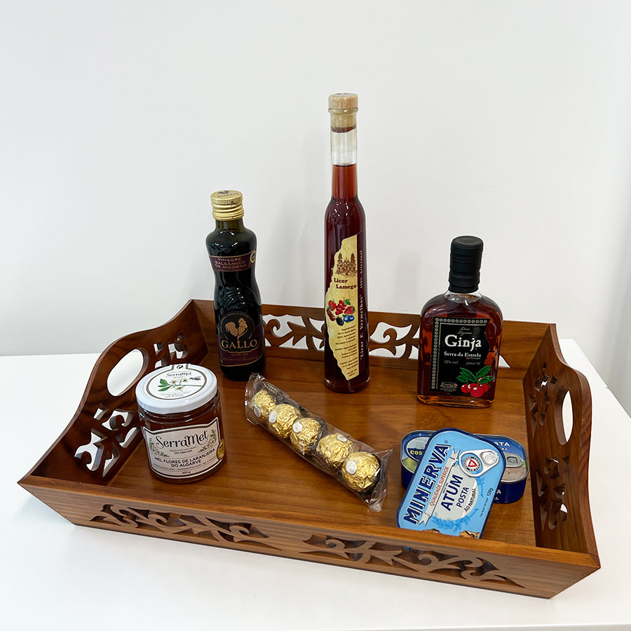 Bandeja Rectangular Calada con Barniz - Madera Oscura