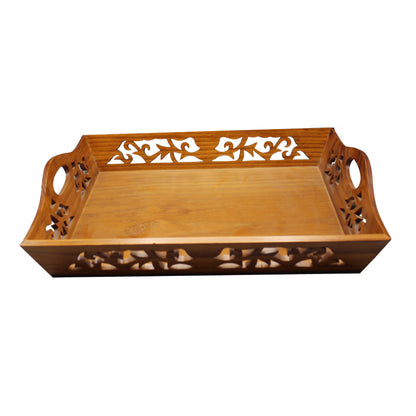 Bandeja Rectangular Calada con Barniz - Madera Oscura