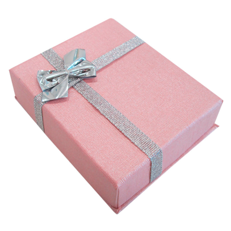 Rectangular Box with Bow - Pink and Silver