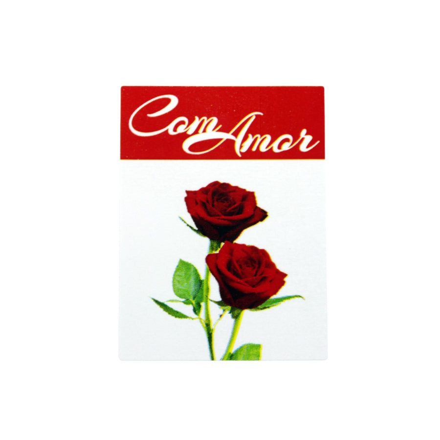 Etiqueta Autocolante Vertical - Branco e Vermelho - "Com Amor/Rosas"