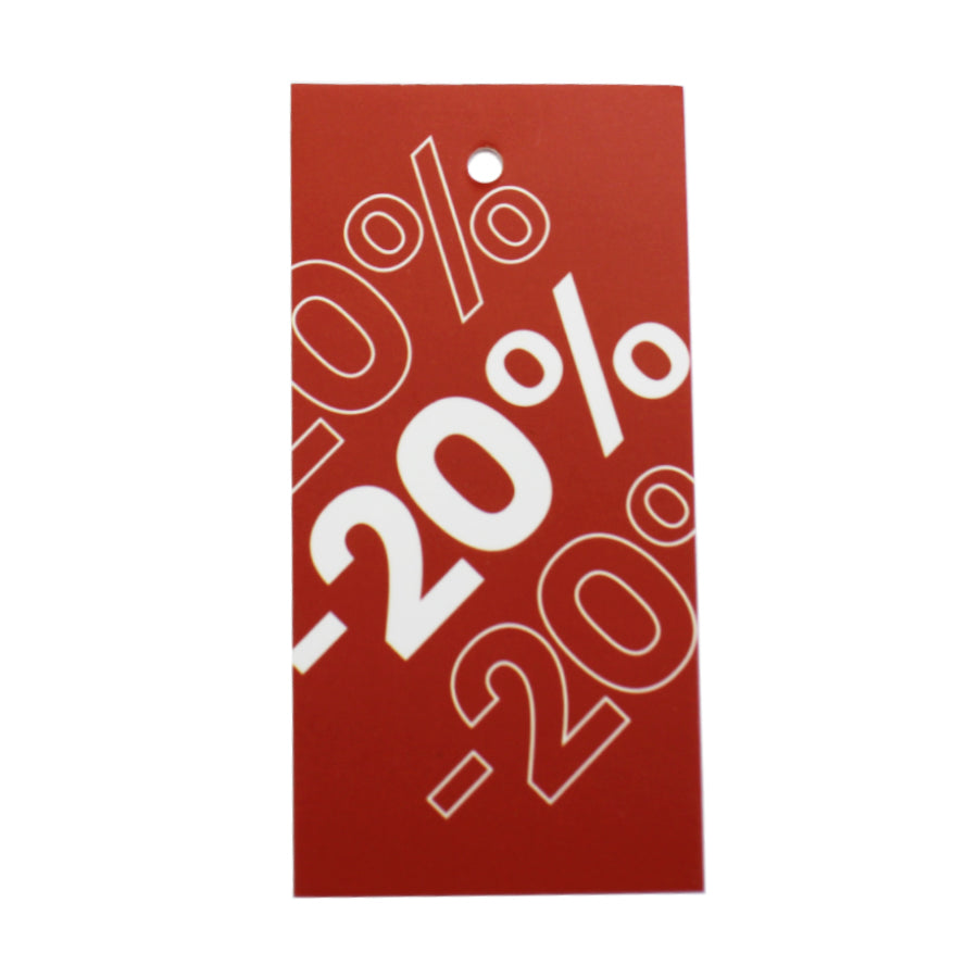Etiqueta de Cartolina com Furo para Promoção 20% - Vermelho e Branco