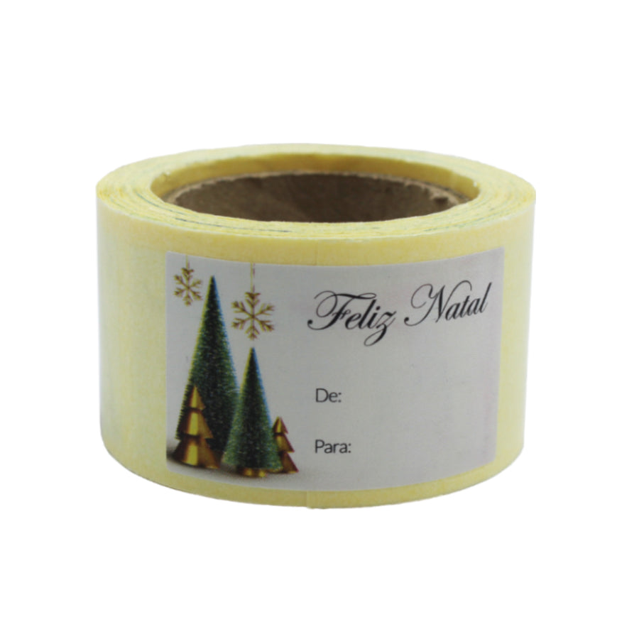 Etiqueta Autocolante Horizontal com "De/Para" - Multicor - "Feliz Natal/Pinheiro"