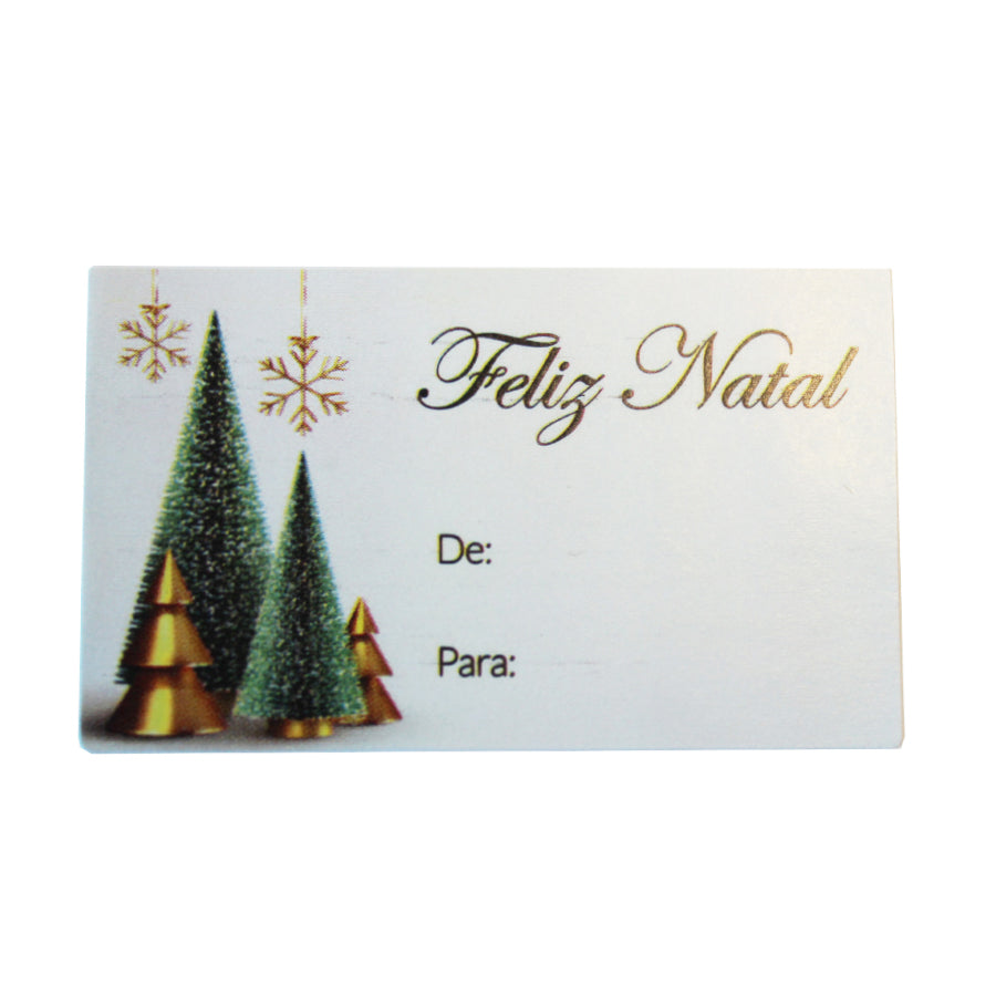 Etiqueta Autocolante Horizontal com "De/Para" - Multicor - "Feliz Natal/Pinheiro"