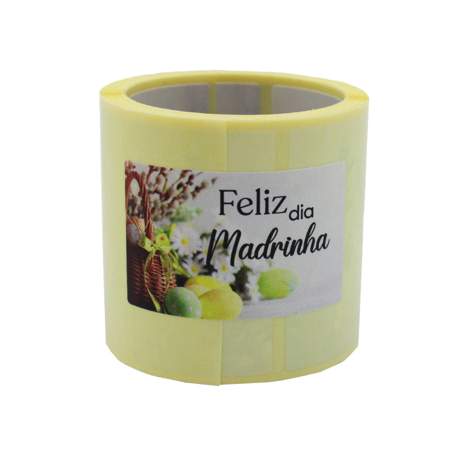 Etiqueta Autocolante Horizontal - Multicor - "Feliz Dia da Madrinha/Cesto com Ovos"