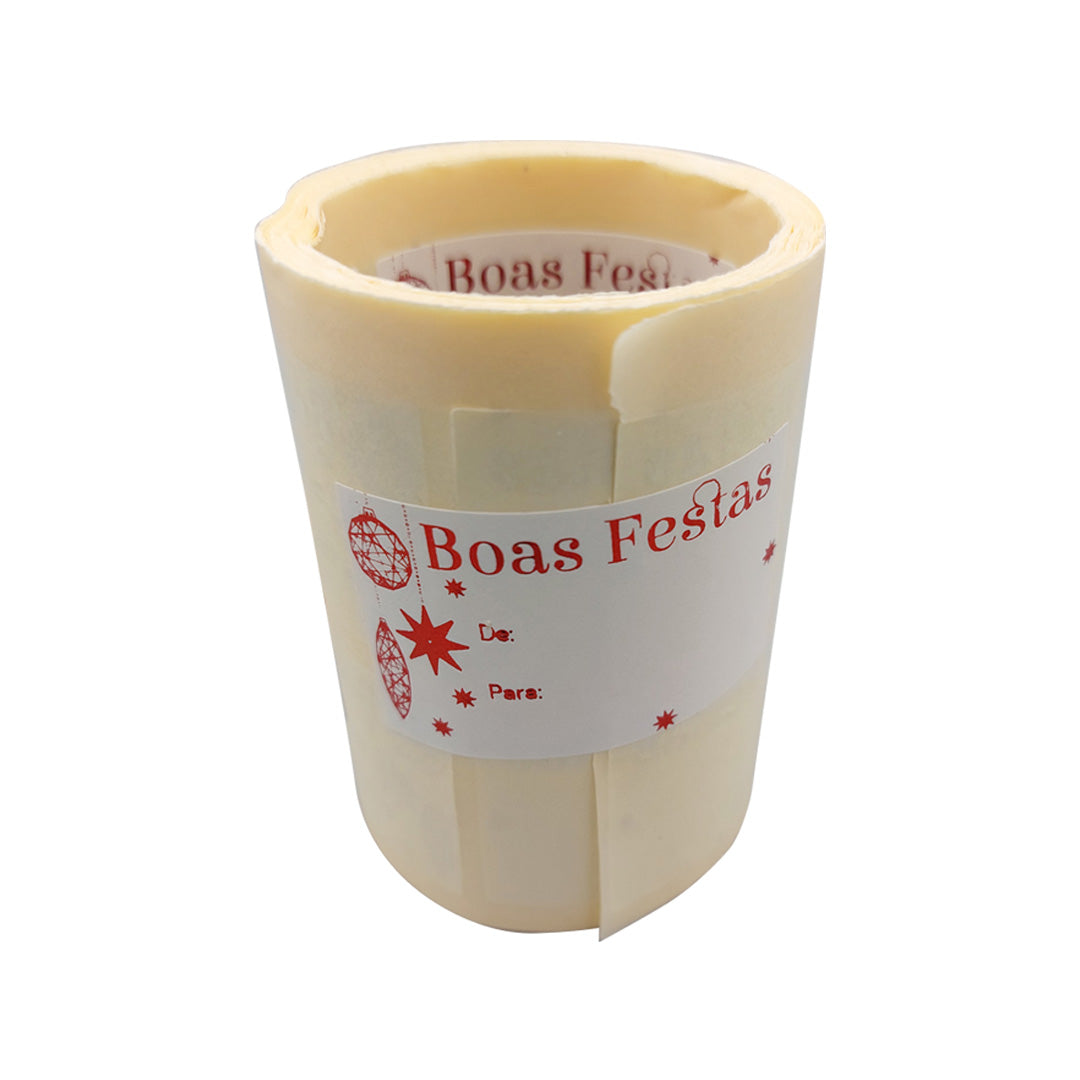 Etiqueta Autocolante Horizontal com "De/Para" - Vermelho e Branco - "Boas Festas"