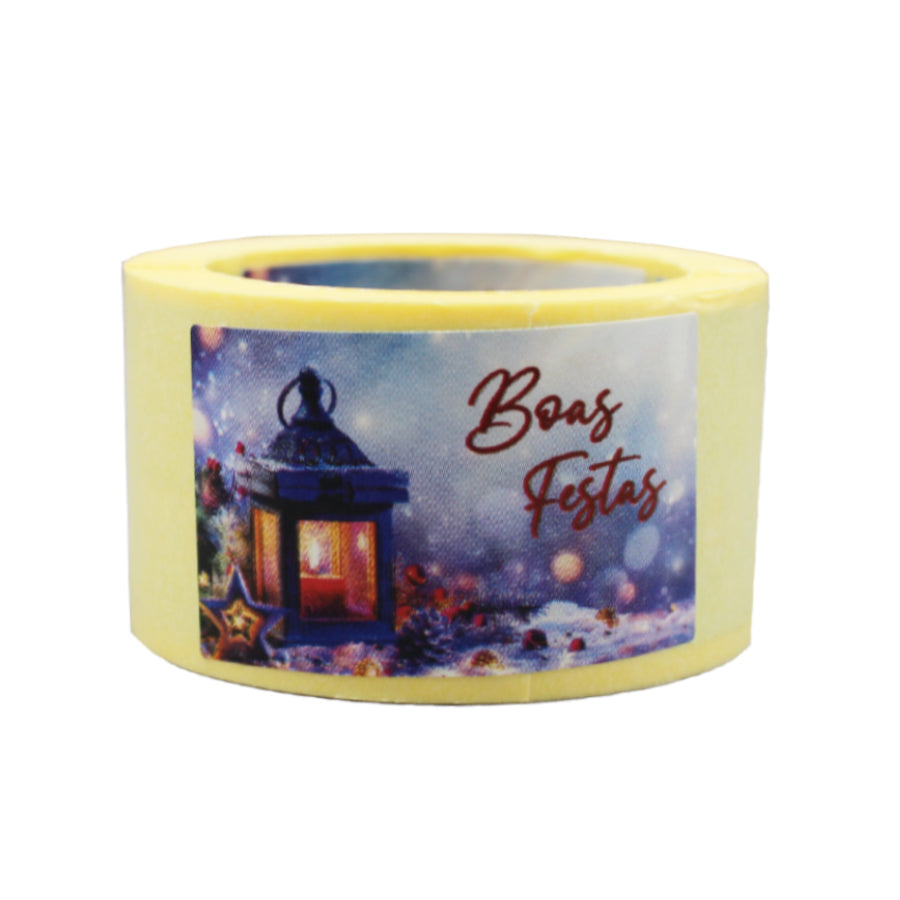 Etiqueta Autocolante Horizontal - Multicor - "Boas Festas/Lanterna"