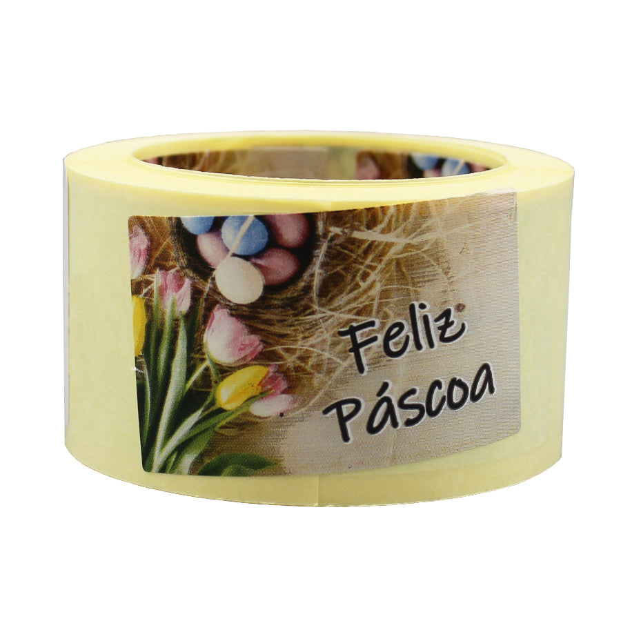 Etiqueta Autocolante Horizontal - Multicor - "Páscoa Feliz/Ninho"