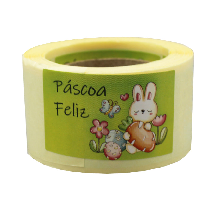 Etiqueta Autocolante Horizontal - Multicor - "Páscoa Feliz/Cenoura"