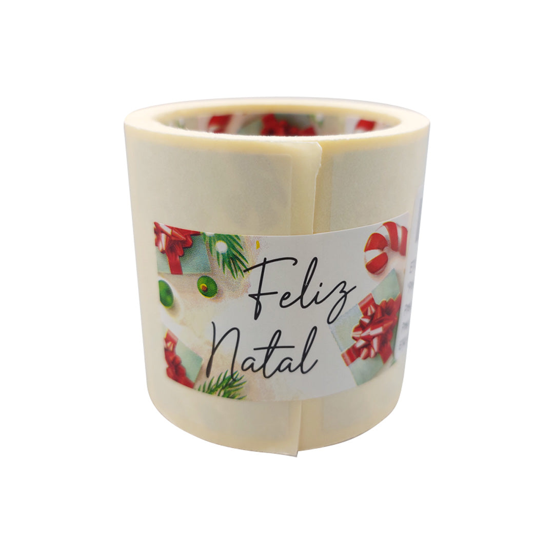 Etiqueta Adhesiva Horizontal - Multicolor - "Feliz Navidad/Regalos y Bastón"