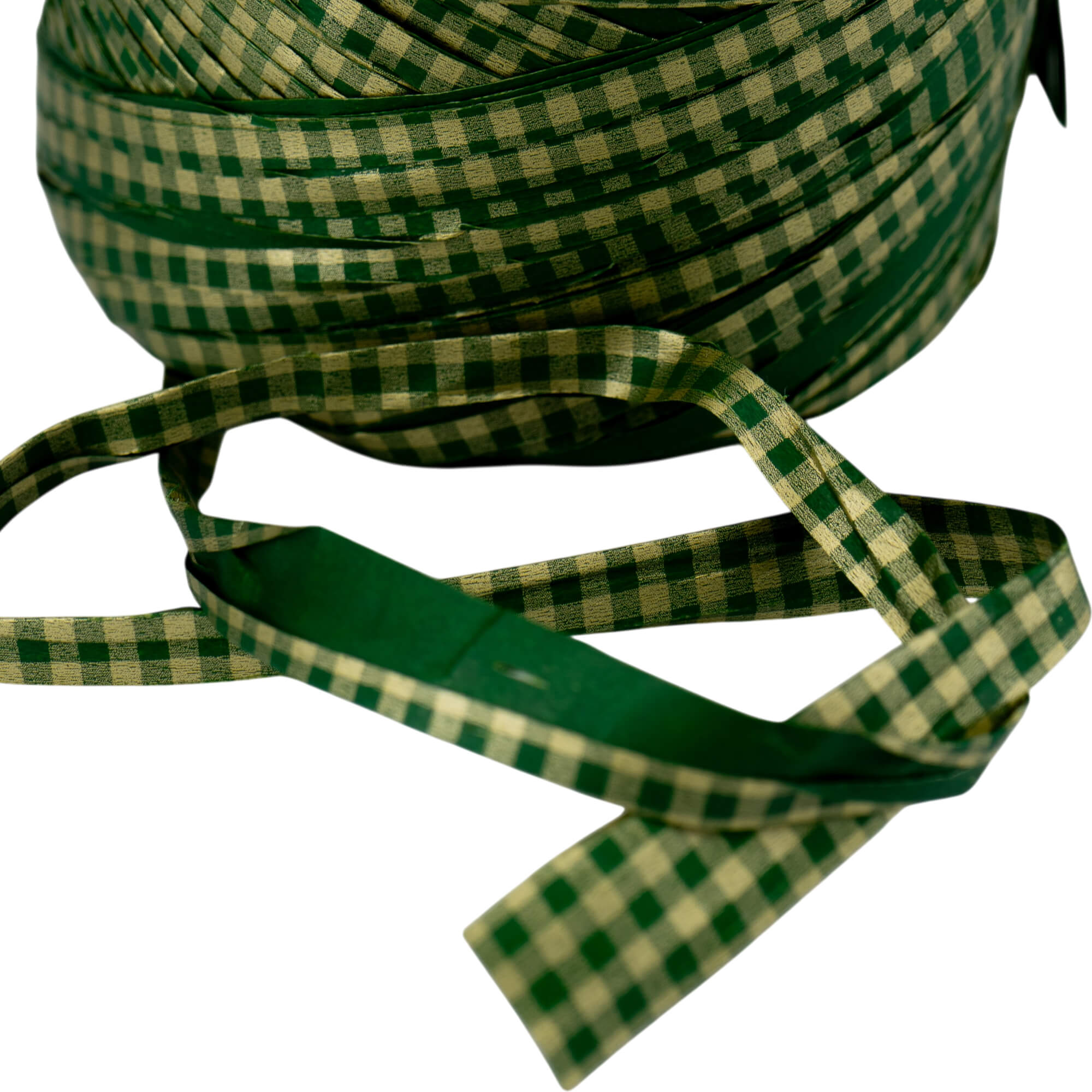 Fita Ráfia Vichy - Verde e Ouro - "Quadrados"