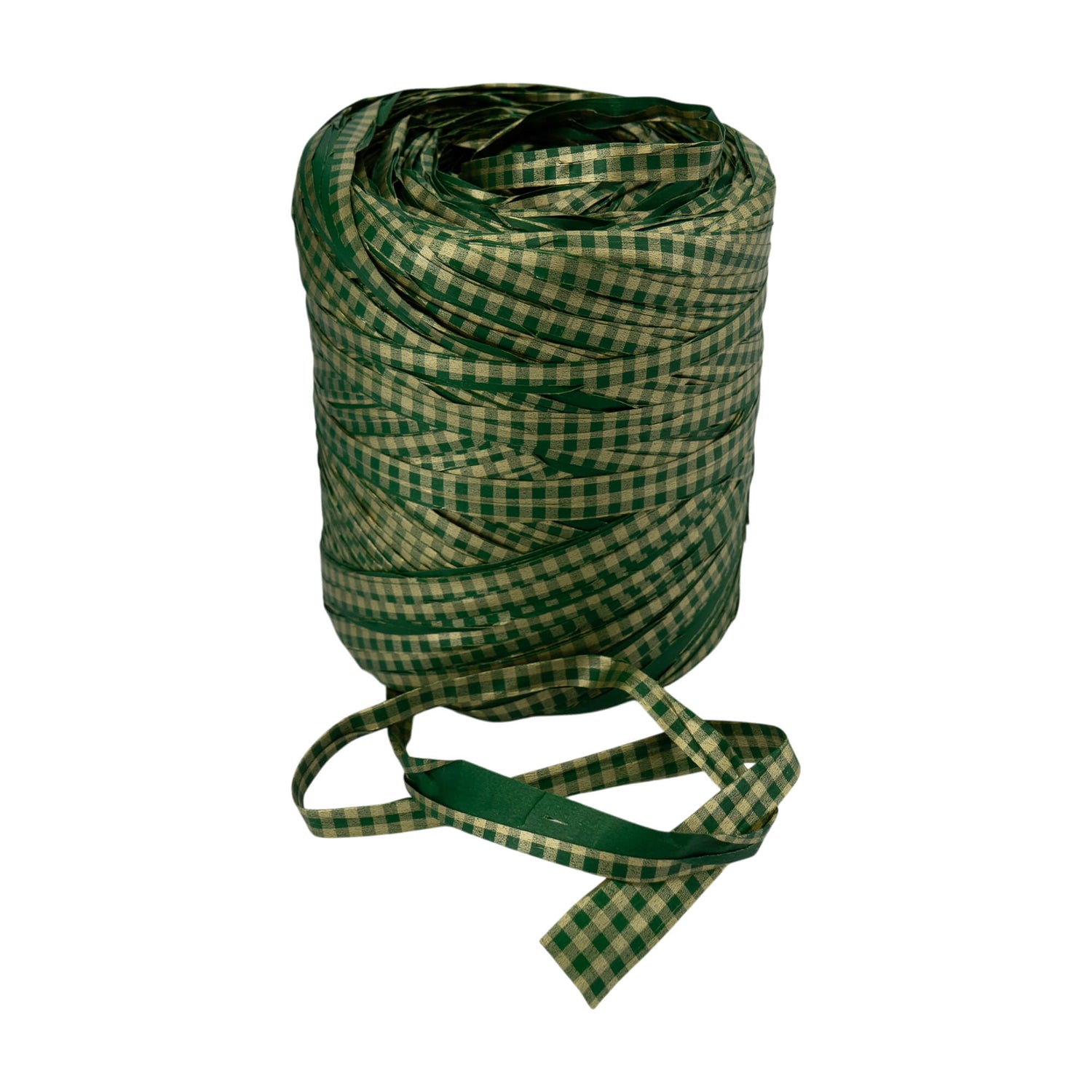Fita Ráfia Vichy - Verde e Ouro - "Quadrados"