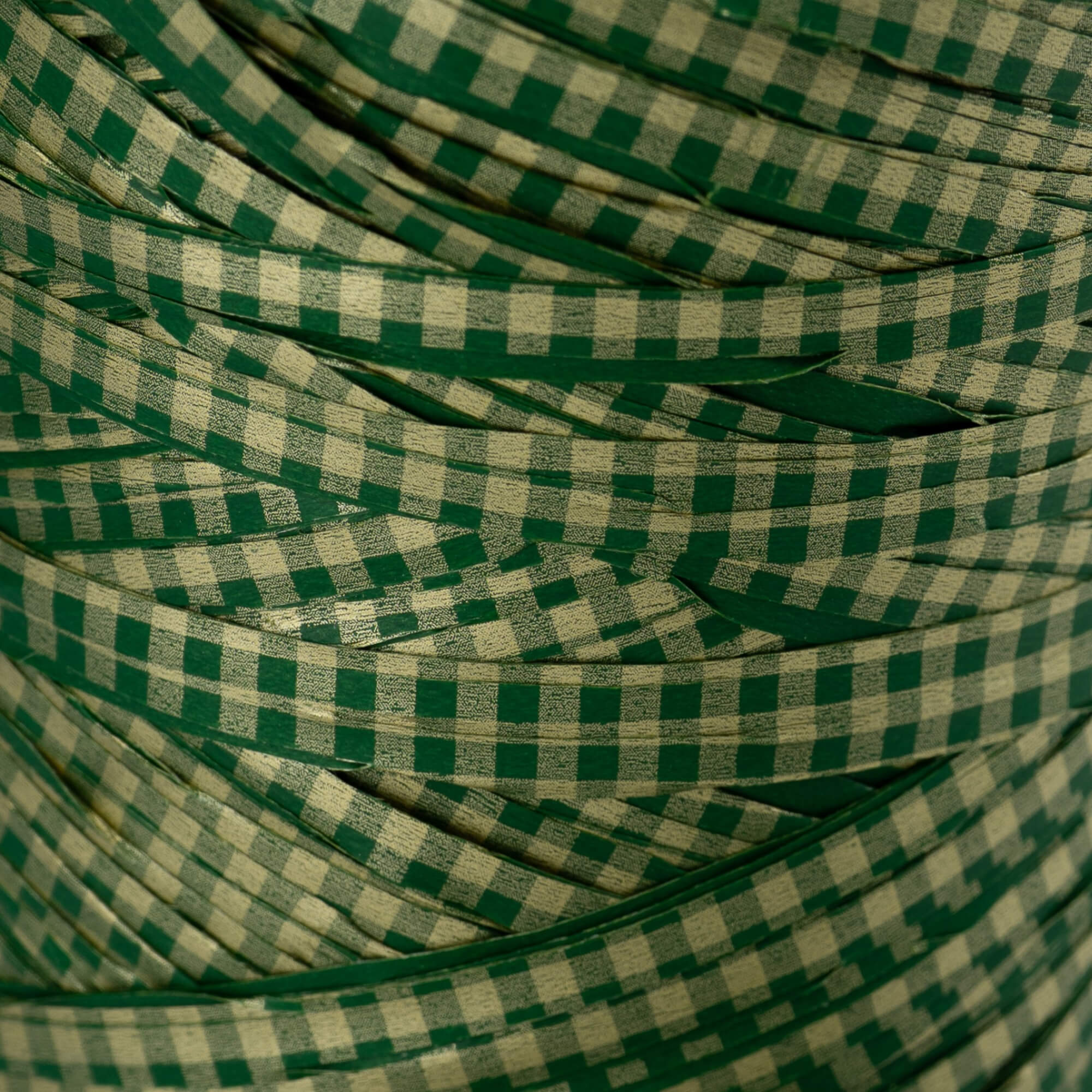 Fita Ráfia Vichy - Verde e Ouro - "Quadrados"