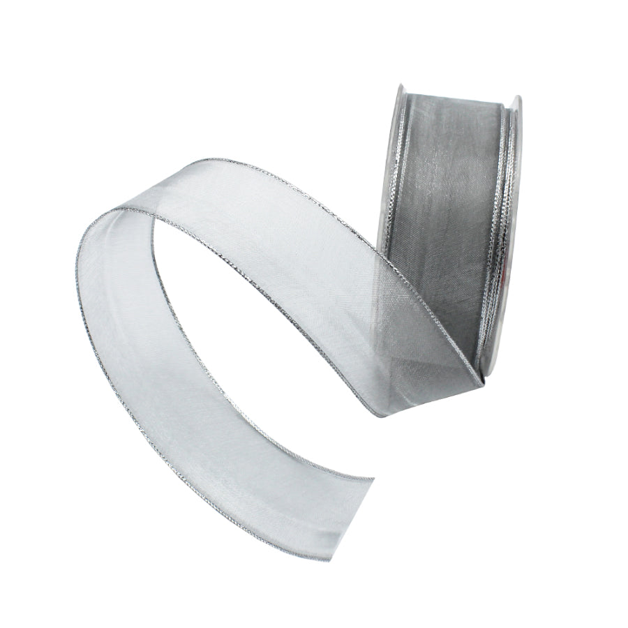 Wired Organza Ribbon with Glitter Edge - Silver