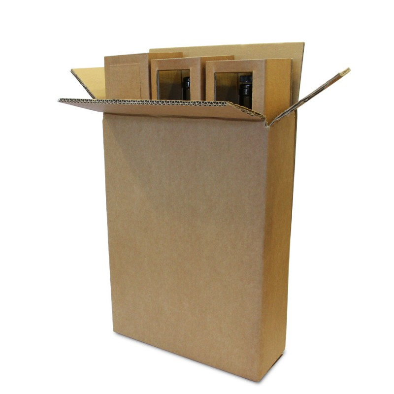 Double Wall Corrugated Cardboard Boxes with Bottle Inserts - Kraft