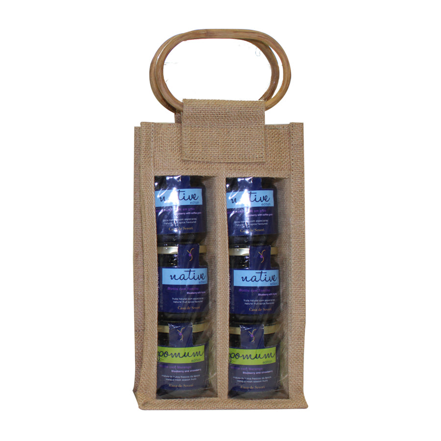Bolsa de yute con asa y ventana para botellas - Marrón