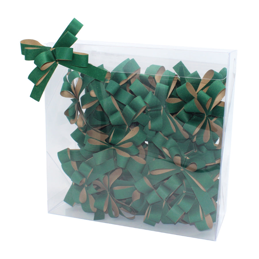 Box with 40 Paper Bows with Adhesive - Dark Green