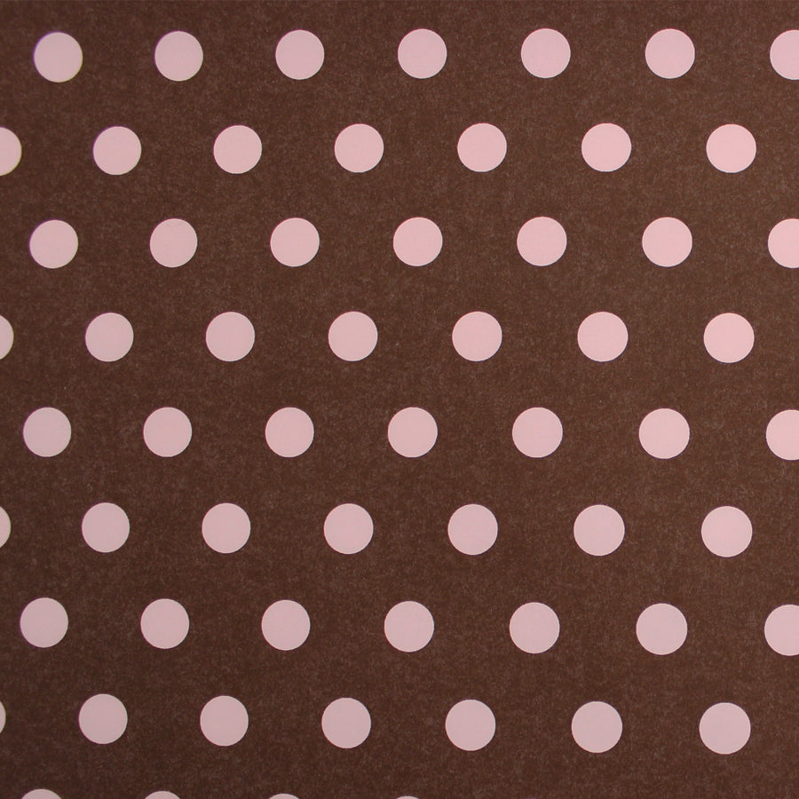 Rolo de Papel Couché - Castanho e Rosa - "Bolinhas"